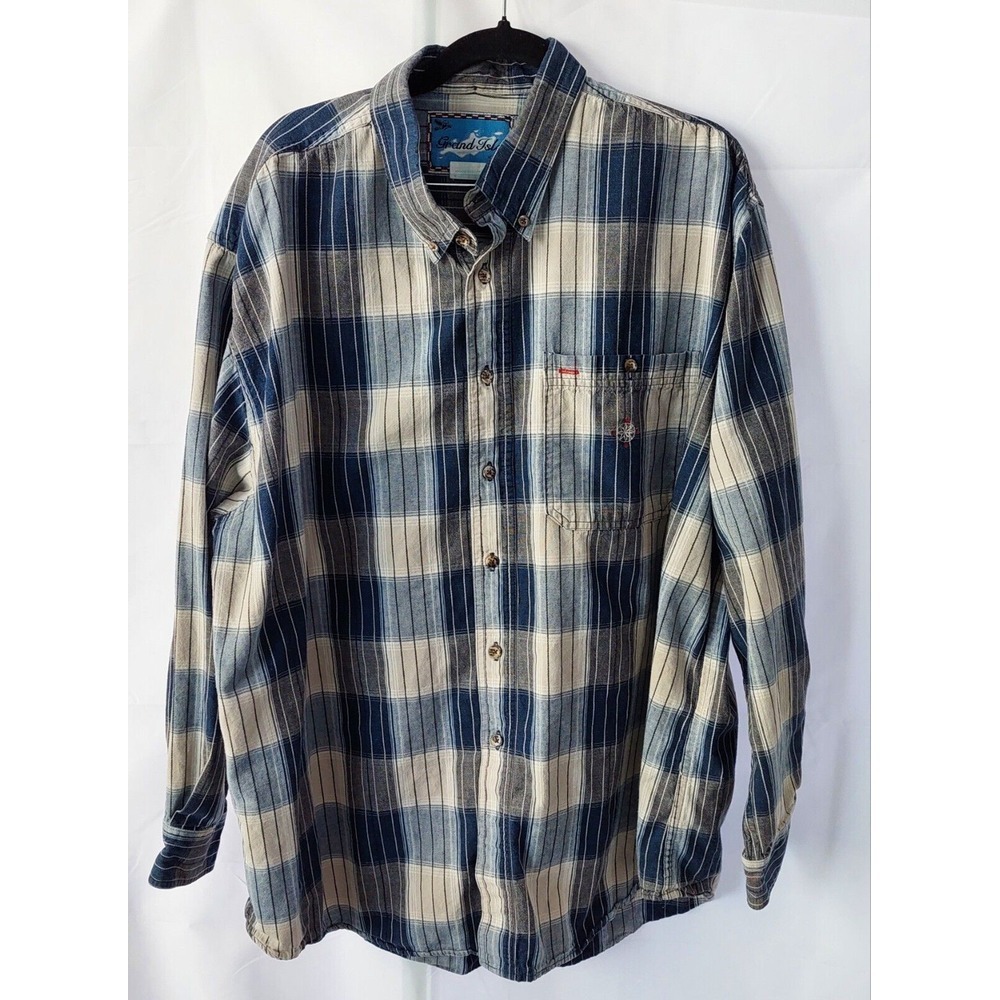 Grand Isle Mens Button Down Shirt Size 2XL  Blue And Tan Striped